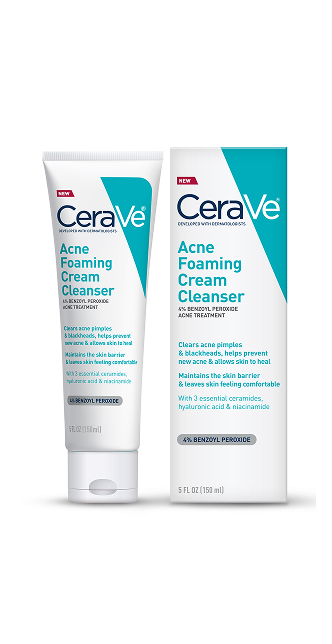 CeraVe Acne Foaming Cream Cleanser with 4% Benzoyl Peroxide