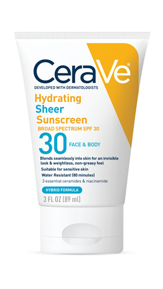 Tube of CeraVe Hydrating Sheer Sunscreen SPF 30