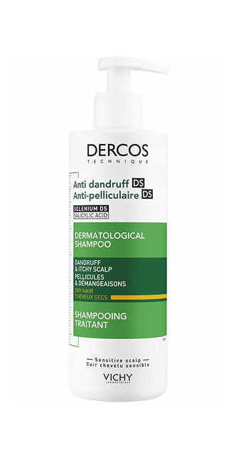 Bottle of Vichy Dercos Technique Anti-Dandruff DS Shampoo for sensitive scalp
