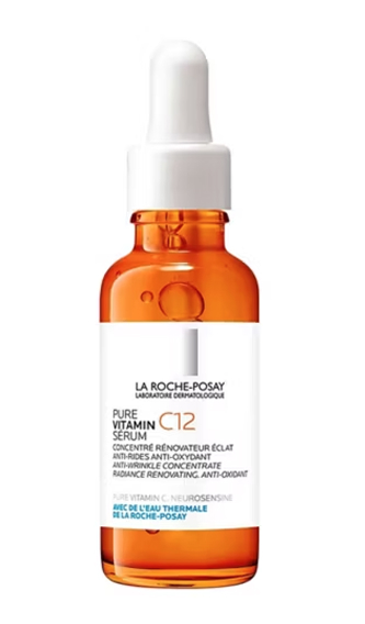 Bottle of La Roche-Posay Vitamin C12 Serum with dropper and white label