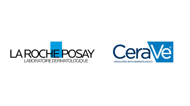 Logos of La Roche-Posay and CeraVe with white background
